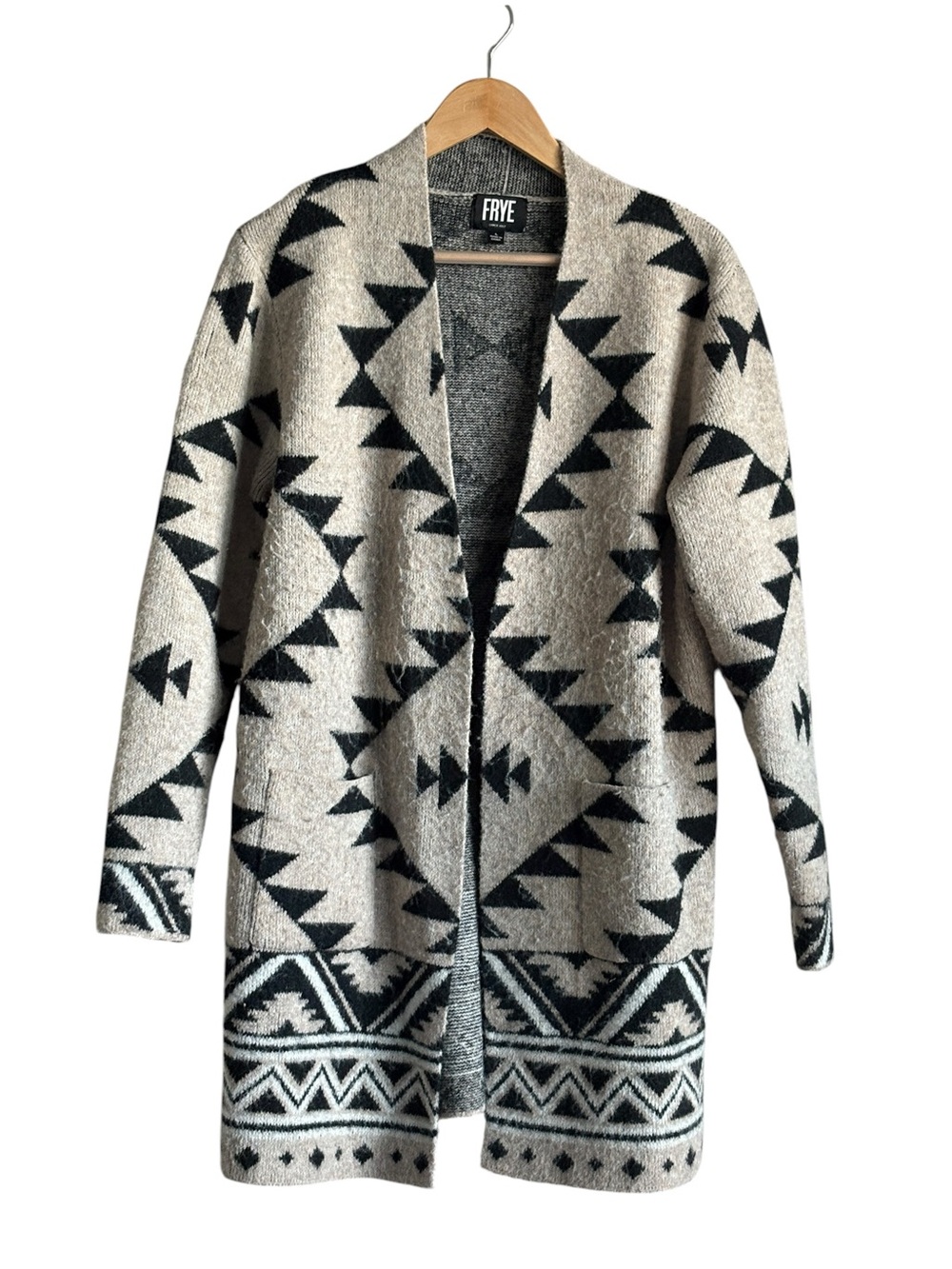 Frye Womens Southwester Geometric Design Cardigan Sweater Size Large Cozy